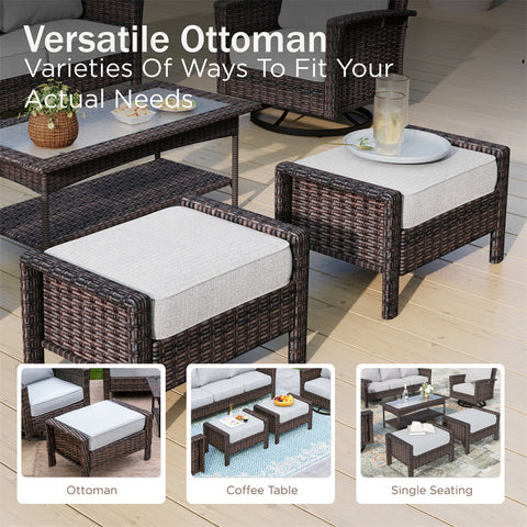5 Seats Wicker Patio Conversation Sofa Set with Swivel Chairs