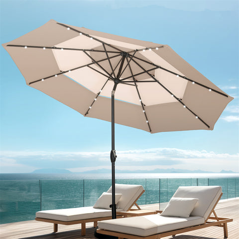 10ft 3 Tier Auto-tilt Patio Umbrella with Solar Powered LED Lights