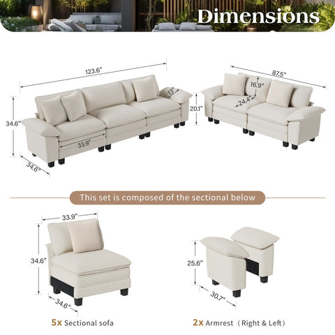 Modern Chenille Modular Cloud Sofa Set with Deep Seats for Living Room