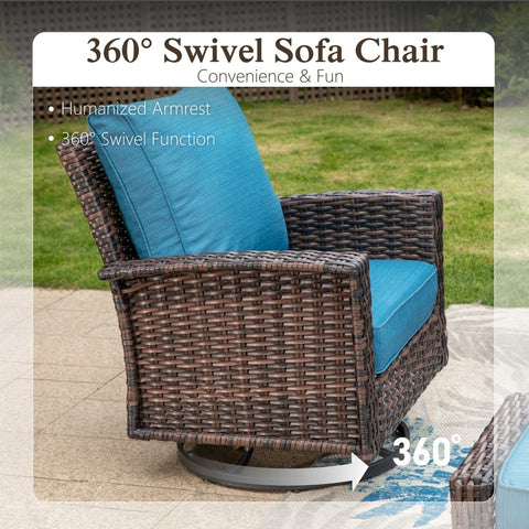 2-Piece Patio Wicker Swivel Glider Chairs with 5.5" Thick Cushions