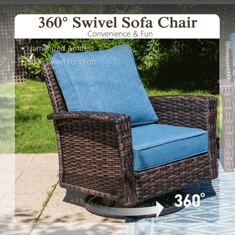 2-Piece Patio Wicker Swivel Glider Chairs with 5.5" Thick Cushions