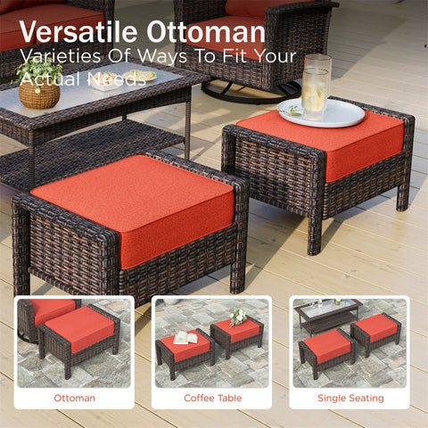 5 Seats Wicker Patio Conversation Sofa Set with Swivel Chairs