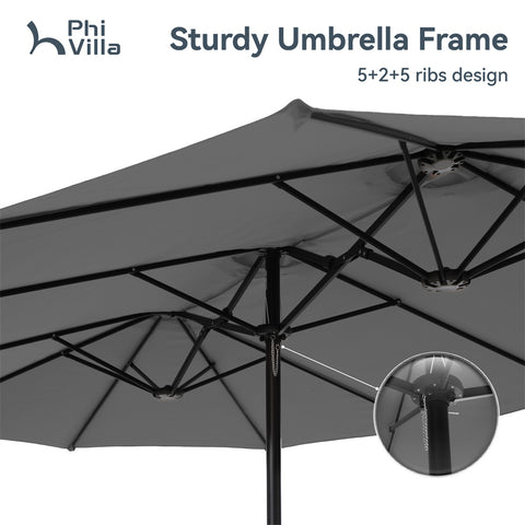 15ft Double-Sided Extra Large Patio Twin Umbrella (Base Included)
