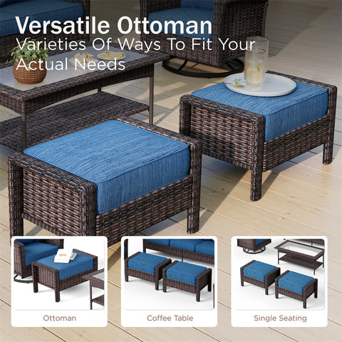 5 Seats Wicker Patio Conversation Sofa Set with Swivel Chairs