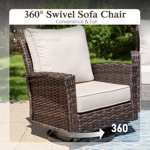 2-Piece Patio Wicker Swivel Glider Chairs with 5.5" Thick Cushions