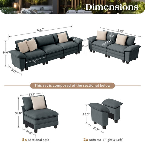 Modern Chenille Modular Cloud Sofa Set with Deep Seats for Living Room