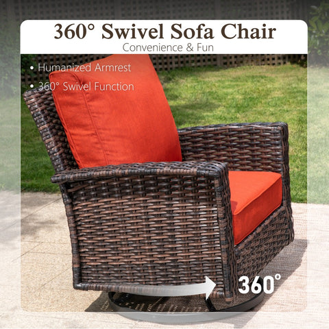 2-Piece Patio Wicker Swivel Glider Chairs with 5.5" Thick Cushions
