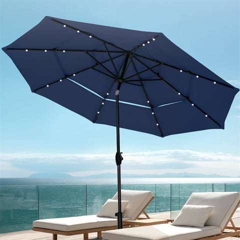 10ft 3 Tier Auto-tilt Patio Umbrella with Solar Powered LED Lights