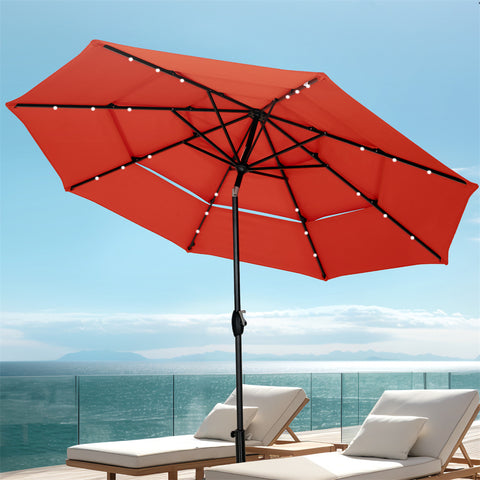 10ft 3 Tier Auto-tilt Patio Umbrella with Solar Powered LED Lights