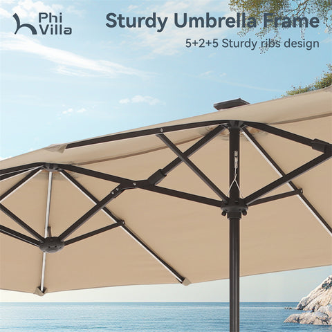 13ft Large Double-Sided Patio Umbrella with Solar Powered LED Lights