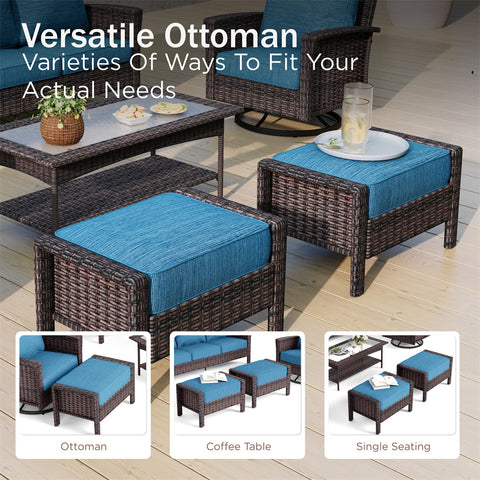 5 Seats Wicker Patio Conversation Sofa Set with Swivel Chairs