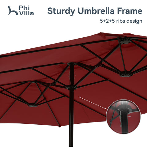 15ft Double-Sided Extra Large Patio Twin Umbrella (Base Included)