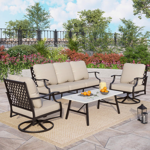 5-Seat Thick Cushion Conversation Sets with Swivel Chairs & Ottoman