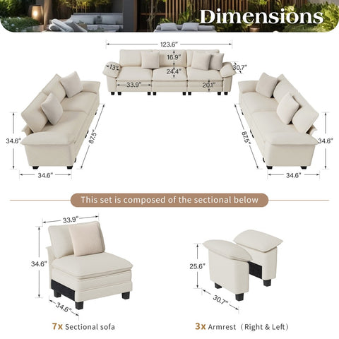 Modern Chenille Modular Cloud Sofa Set with Deep Seats for Living Room