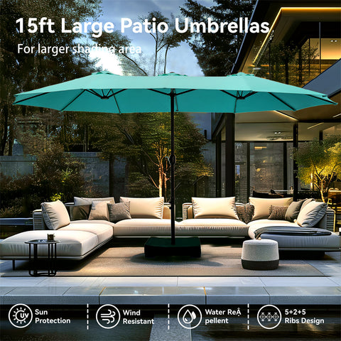 15ft Double-Sided Extra Large Patio Twin Umbrella (Base Included)
