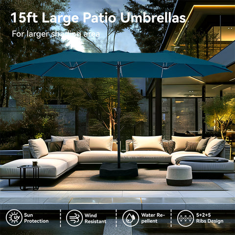 15ft Double-Sided Extra Large Patio Twin Umbrella (Base Included)