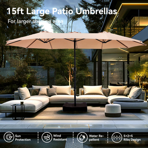 15ft Double-Sided Extra Large Patio Twin Umbrella (Base Included)