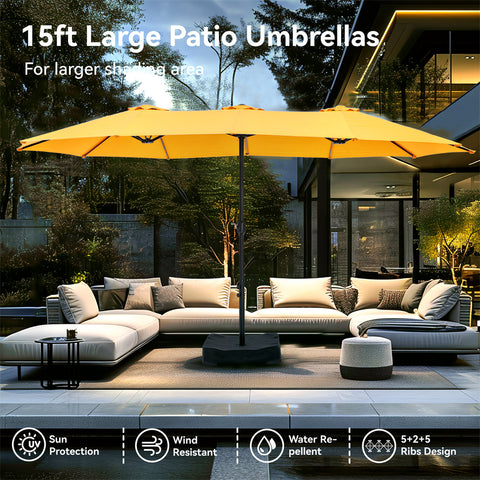 15ft Double-Sided Extra Large Patio Twin Umbrella (Base Included)