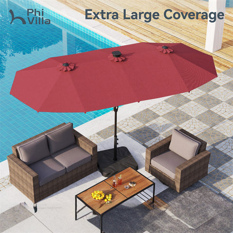 13ft Large Double-Sided Patio Umbrella with Solar Powered LED Lights