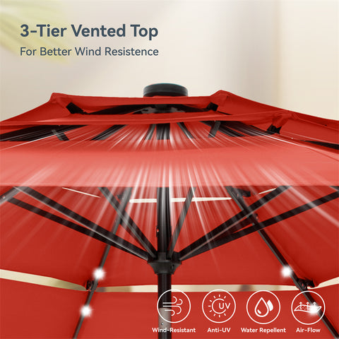 10ft 3 Tier Auto-tilt Patio Umbrella with Solar Powered LED Lights