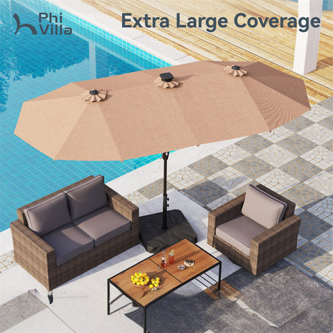 13ft Large Double-Sided Patio Umbrella with Solar Powered LED Lights