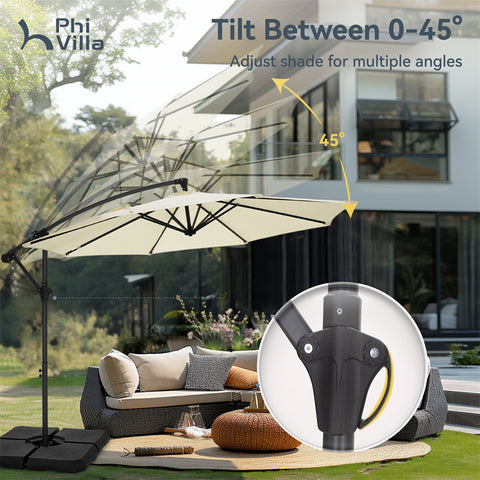 10ft Outdoor Patio Offset Cantilever Umbrella with Cross Base
