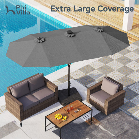 13ft Large Double-Sided Patio Umbrella with Solar Powered LED Lights