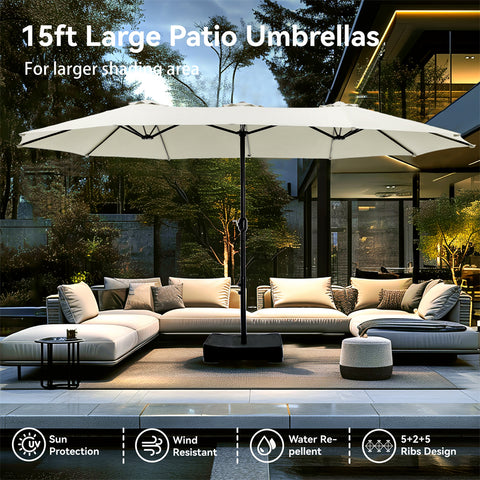 15ft Double-Sided Extra Large Patio Twin Umbrella (Base Included)