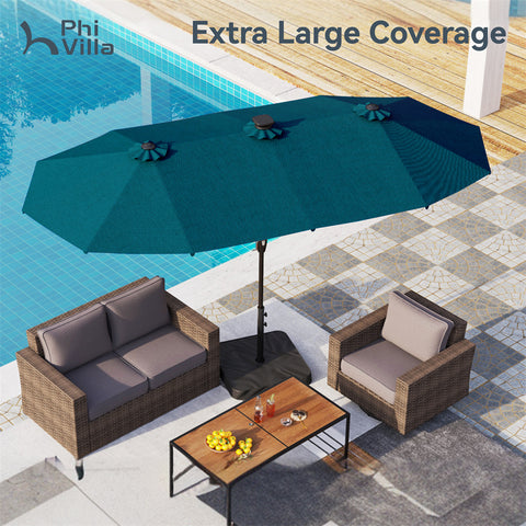 13ft Large Double-Sided Patio Umbrella with Solar Powered LED Lights