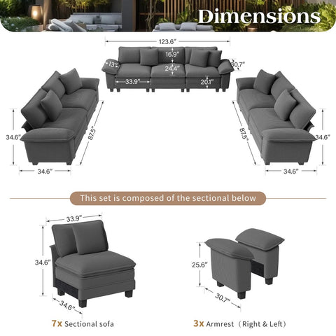 Modern Corduroy Sectional Cloud Sofa Set with Deep Seats for Living Room