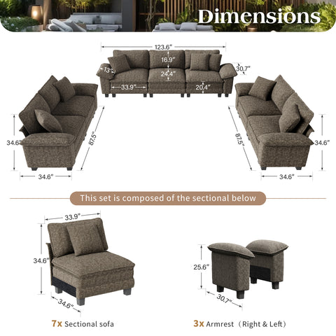 Modern Chenille Modular Cloud Sofa Set with Deep Seats for Living Room