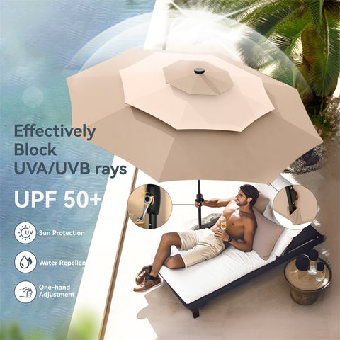 10ft 3 Tier Auto-tilt Patio Umbrella with Solar Powered LED Lights