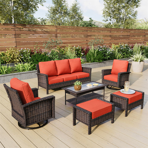 5 Seats Wicker Patio Conversation Sofa Set with Swivel Chairs