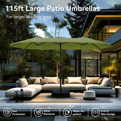 15ft Double-Sided Extra Large Patio Twin Umbrella (Base Included)