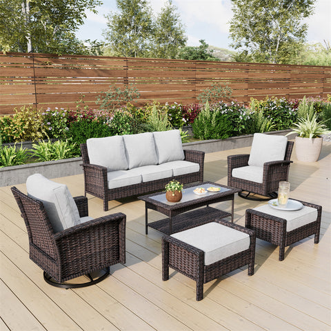 5 Seats Wicker Patio Conversation Sofa Set with Swivel Chairs