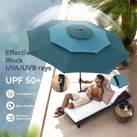 10ft 3 Tier Auto-tilt Patio Umbrella with Solar Powered LED Lights