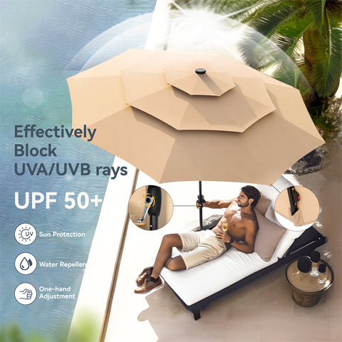 10ft 3 Tier Auto-tilt Patio Umbrella with Solar Powered LED Lights
