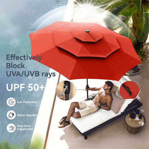 10ft 3 Tier Auto-tilt Patio Umbrella with Solar Powered LED Lights