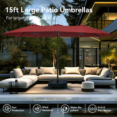 15ft Double-Sided Extra Large Patio Twin Umbrella (Base Included)