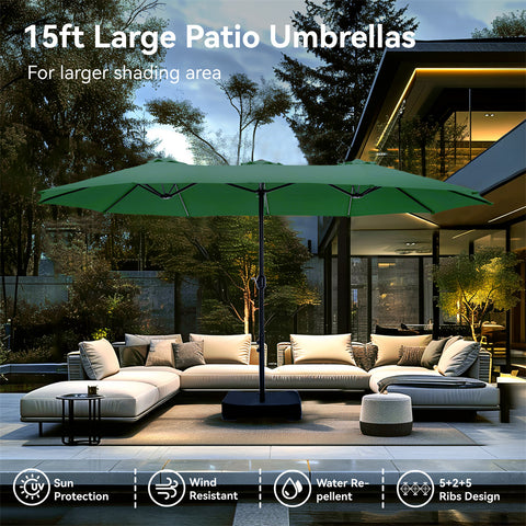 15ft Double-Sided Extra Large Patio Twin Umbrella (Base Included)