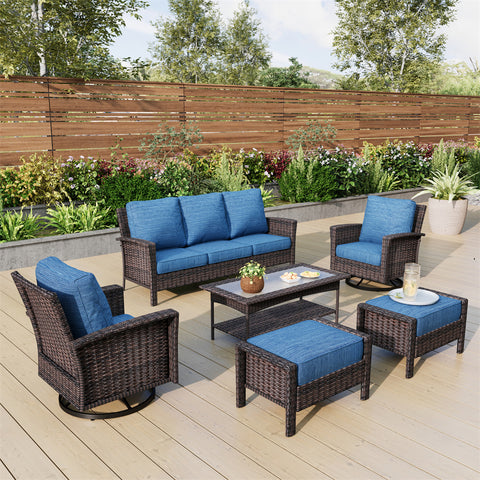 5 Seats Wicker Patio Conversation Sofa Set with Swivel Chairs