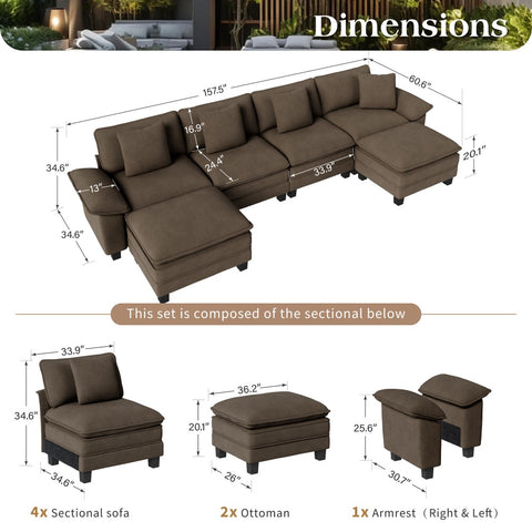 Modular Chenille Cloud Sofa with Ottoman for Living Room & Apartment