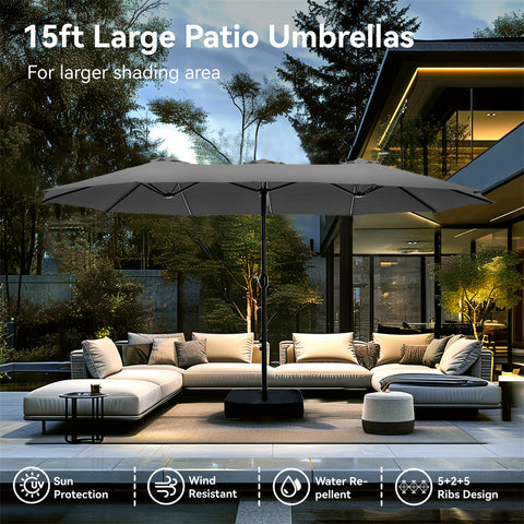 15ft Double-Sided Extra Large Patio Twin Umbrella (Base Included)