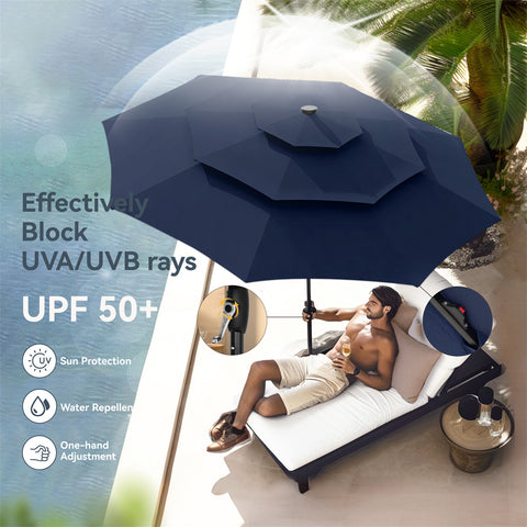 10ft 3 Tier Auto-tilt Patio Umbrella with Solar Powered LED Lights