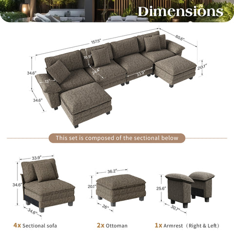 Modular Chenille Cloud Sofa with Ottoman for Living Room & Apartment
