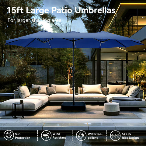 15ft Double-Sided Extra Large Patio Twin Umbrella (Base Included)
