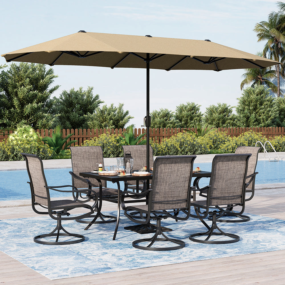 8-Piece 13ft Umbrella Patio Dining Set Textilene Swivel Chairs & Steel Table