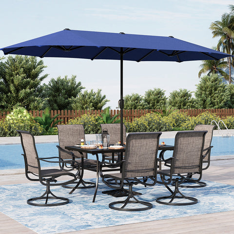 8-Piece 13ft Umbrella Patio Dining Set Textilene Swivel Chairs & Steel Table