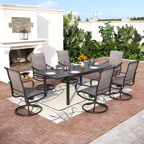 9/7-Piece Adjustable Table + Textilene Swivel Chairs Patio Dining Set
