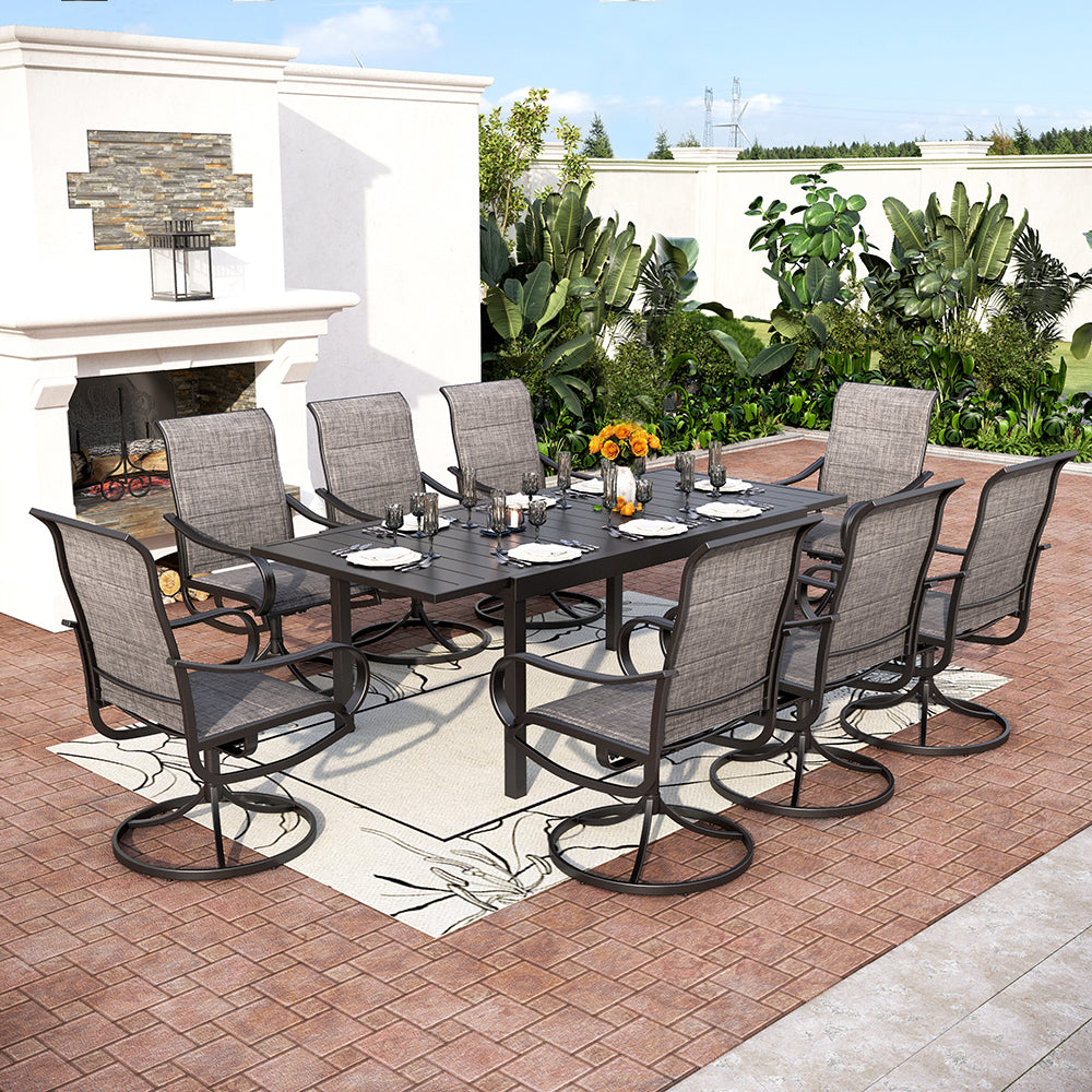 9/7-Piece Adjustable Table + Textilene Swivel Chairs Patio Dining Set
